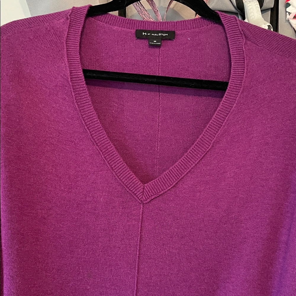 H by Halston Plum Knit with Cream Scarf Detail - Picture 9 of 9